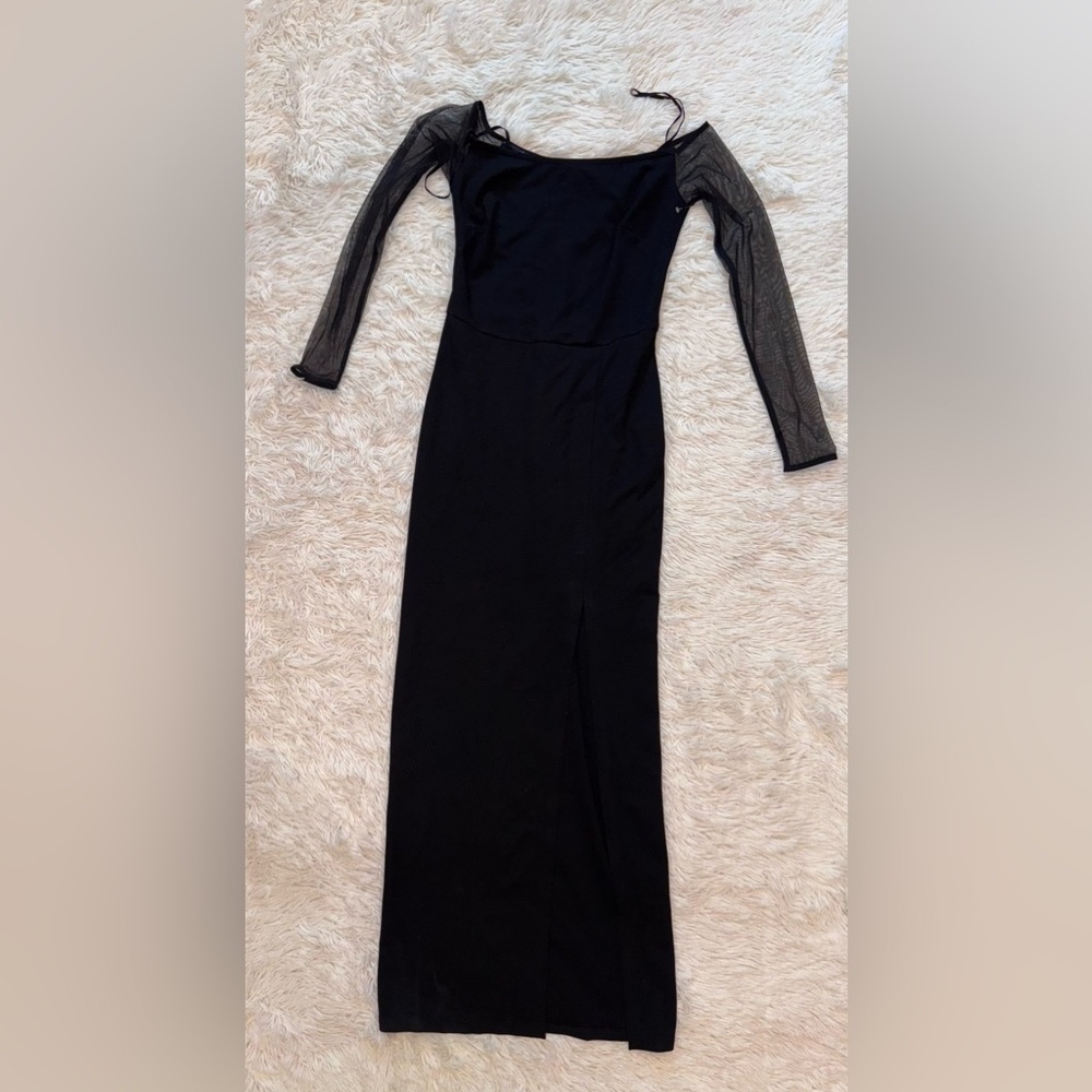 NWOT Marcella NYC Mesh Sleeves Long Evening Black Marian gown M - Picture 5 of 7